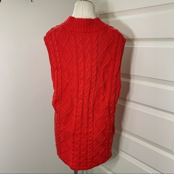 Tabi Red Cable Knit Zip up Sweater Vest 100% Cotton Relax Fit Sz XL - Picture 10 of 13